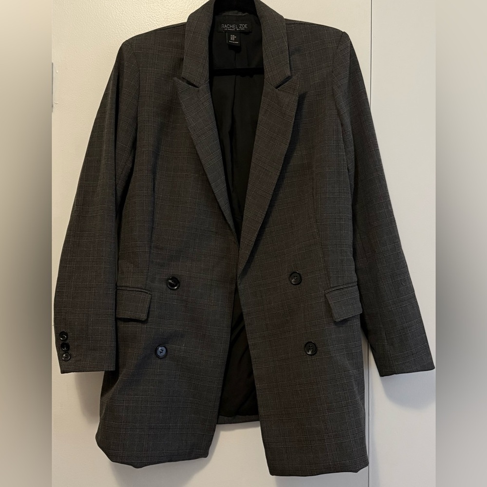Rachel Zoe Gray Plaid Blazer Oversized Tailored